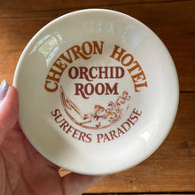 Load image into Gallery viewer, Vintage Gold Coast Souvenir Dish Orchid Room Chevron Hotel Surfers Paradise
