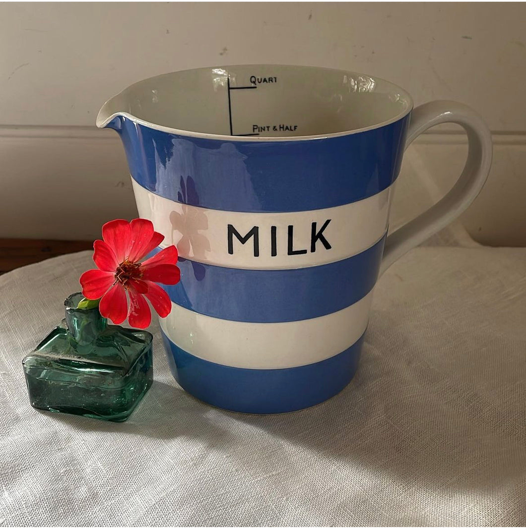 Cornishware TG Green Milk Jug Blue & White Stripe Ceramic Pitcher