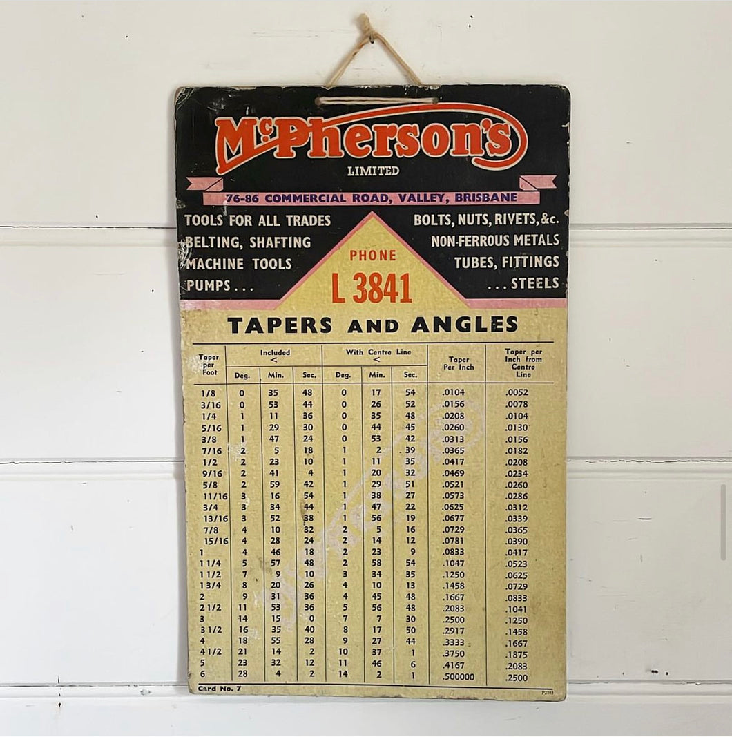 Vintage Hardware Advertisement McPherson’s Tapers and Angles Nuts Bolts