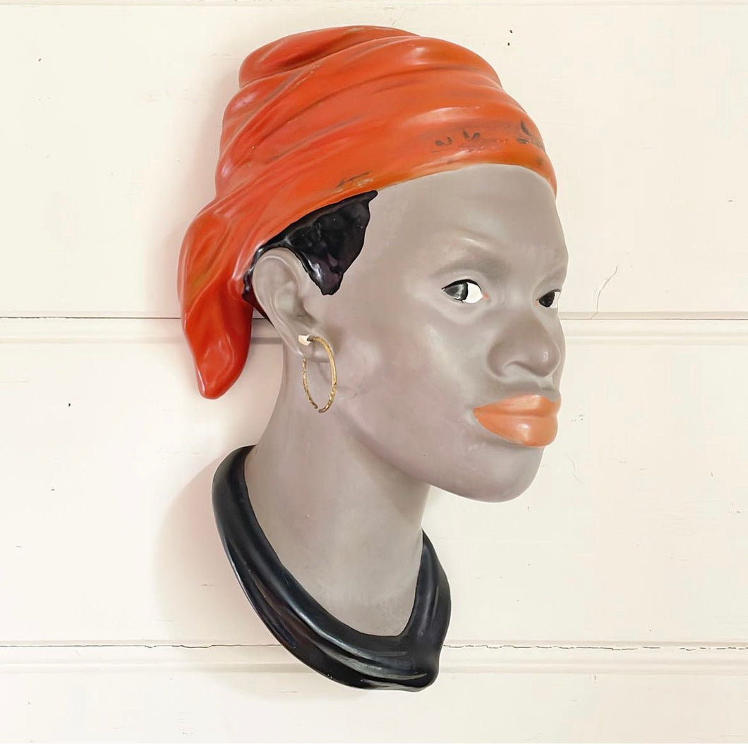 Vintage Chalkware African Woman Wall Plaque