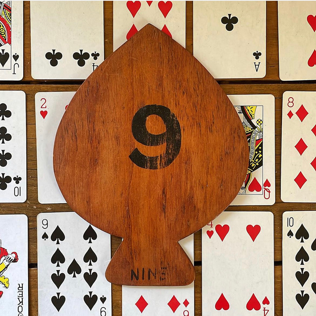 Vintage Game Paddle Card Suit Spade 9 Nine