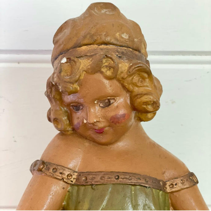 Antique chalkware girl figure shy girl 