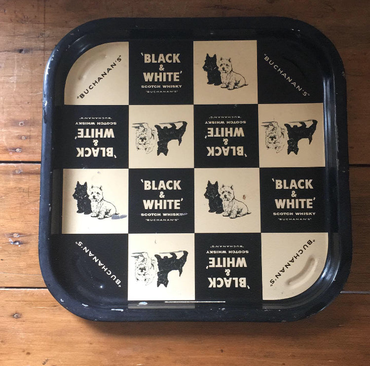 Black and White Whisky Advertising Tray Bar Ware