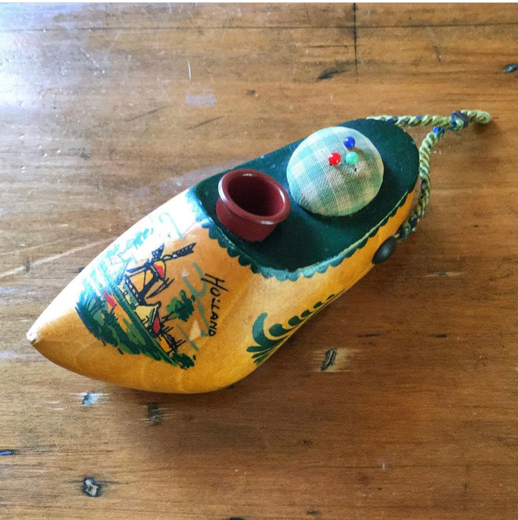 Vintage Clog Pin Cushion Souvenir